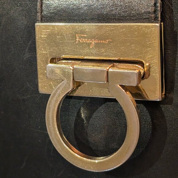 Salvatore Ferragamo Gancini Black Leather Shoulder Bag - Picture 6 of 7